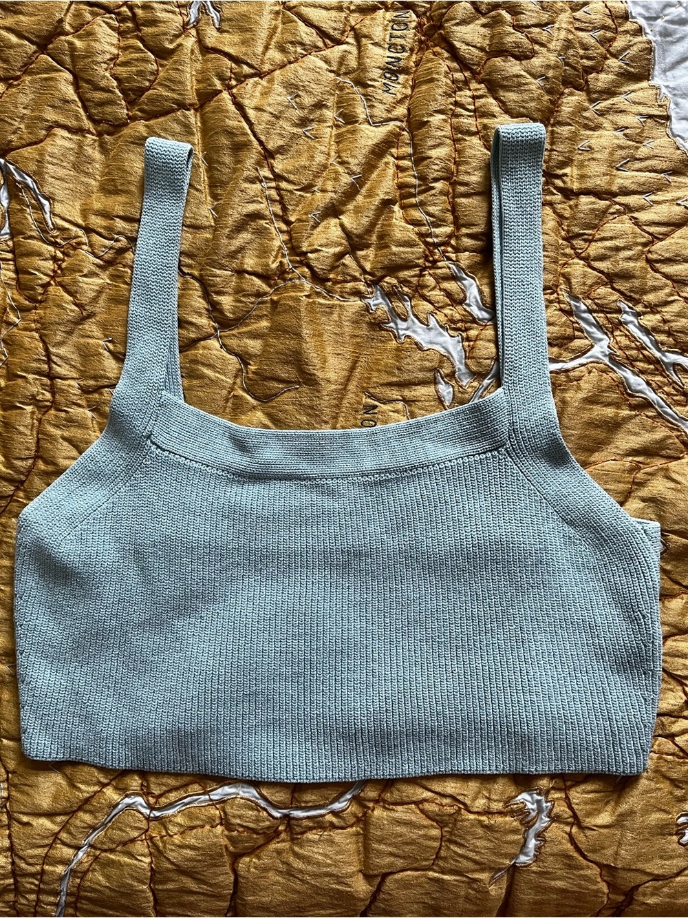 Wilfred Light Blue Square-Neck Knit Crop Top